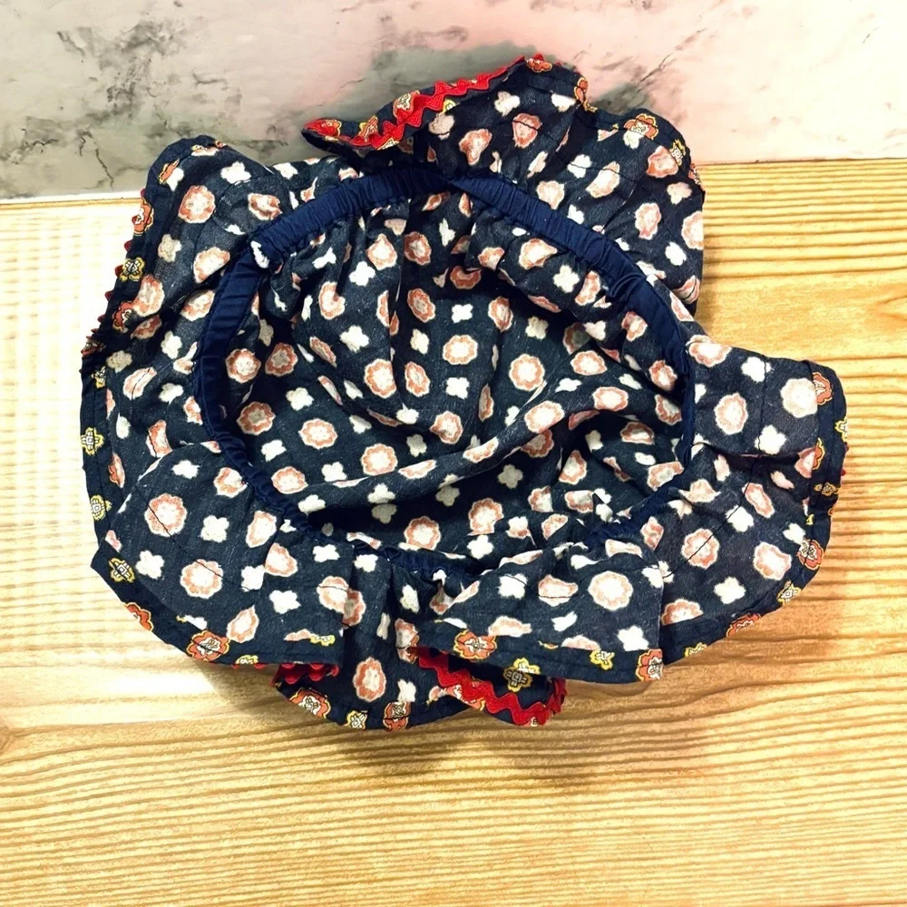 Vintage Children’s Navy Blue and Red Floral Pioneer Prairie Bonnet Hat